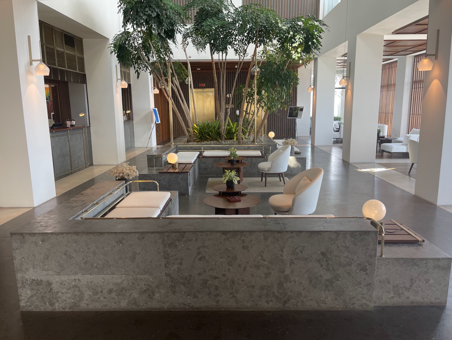 Large lobby with tree