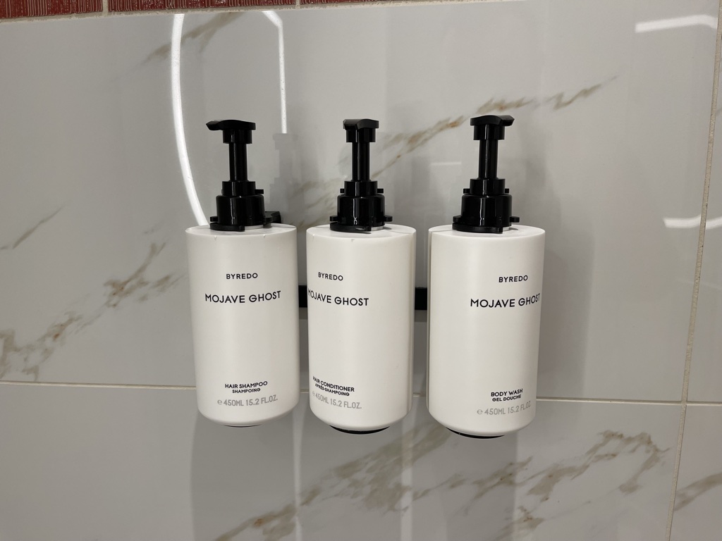 Mojave toiletries in shower